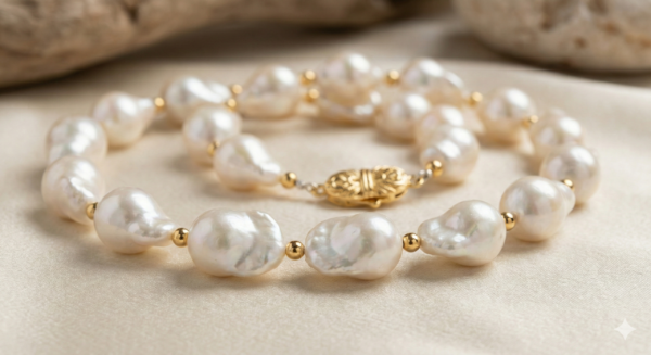 Baroque Pearl Beaded Necklace - Unique Organic Shape - 18K Gold Plated Silver